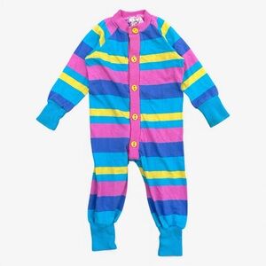 Vintage Wibbies Vibrant Striped Baby Romper 12M USA Made
